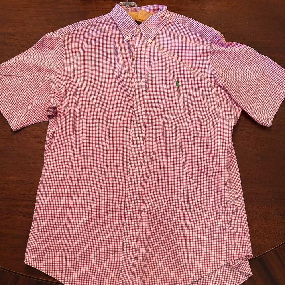 Ralph Lauren Mens Classic Fit Short Sleeve Button Down Shirt  Red Check sz XL
